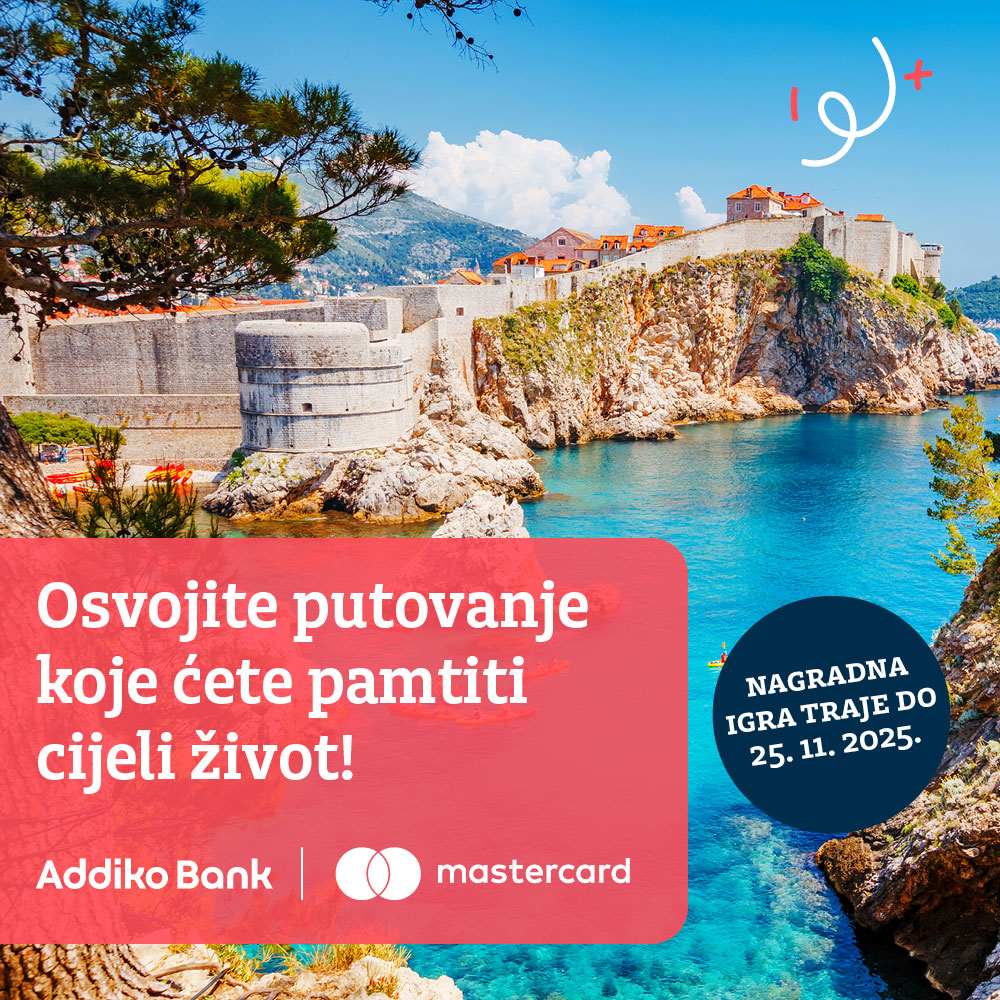Addiko Mastercard nagradna igra Osvojite putovanja koje ćete pamtiti cijeli život! Nagradna igra traje do 25. 11. 2025. Addiko Bank i Mastercard